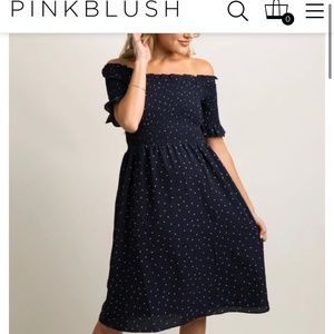 Navy Polka Dot Smocked Maternity Dress SMALL
